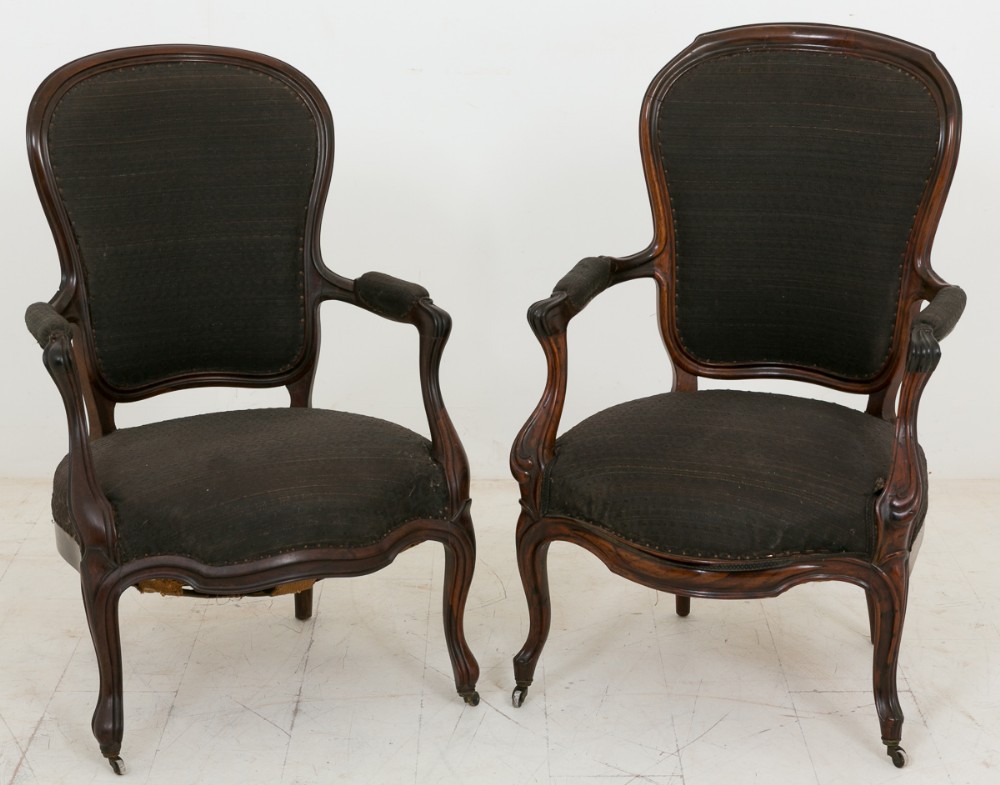 Pair of Rosewood Open Arm Chairs