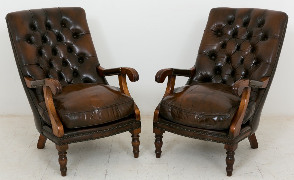 Pair of Victorian Mahogany Open Arm Chairs