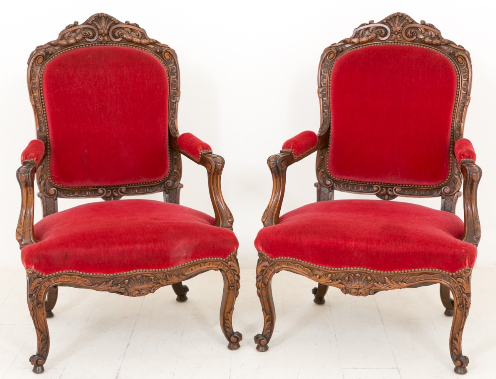 Very Impressive Pair of Carved French Walnut Salon Chairs