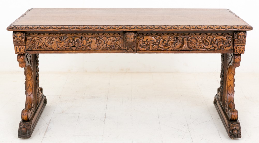 Very Interesting Carved OaK Library Table