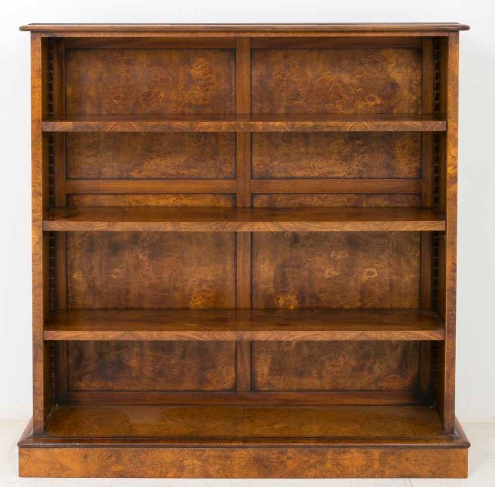 Victorian Burr Walnut Open Bookcase