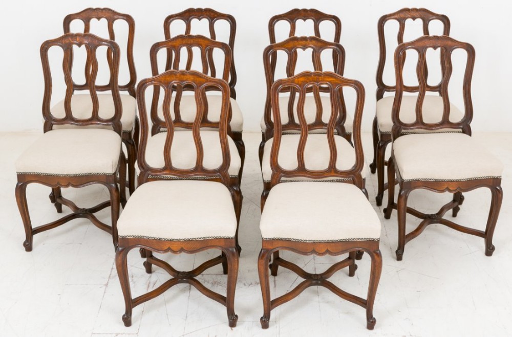 Set of 10 French Oak Dining Chairs