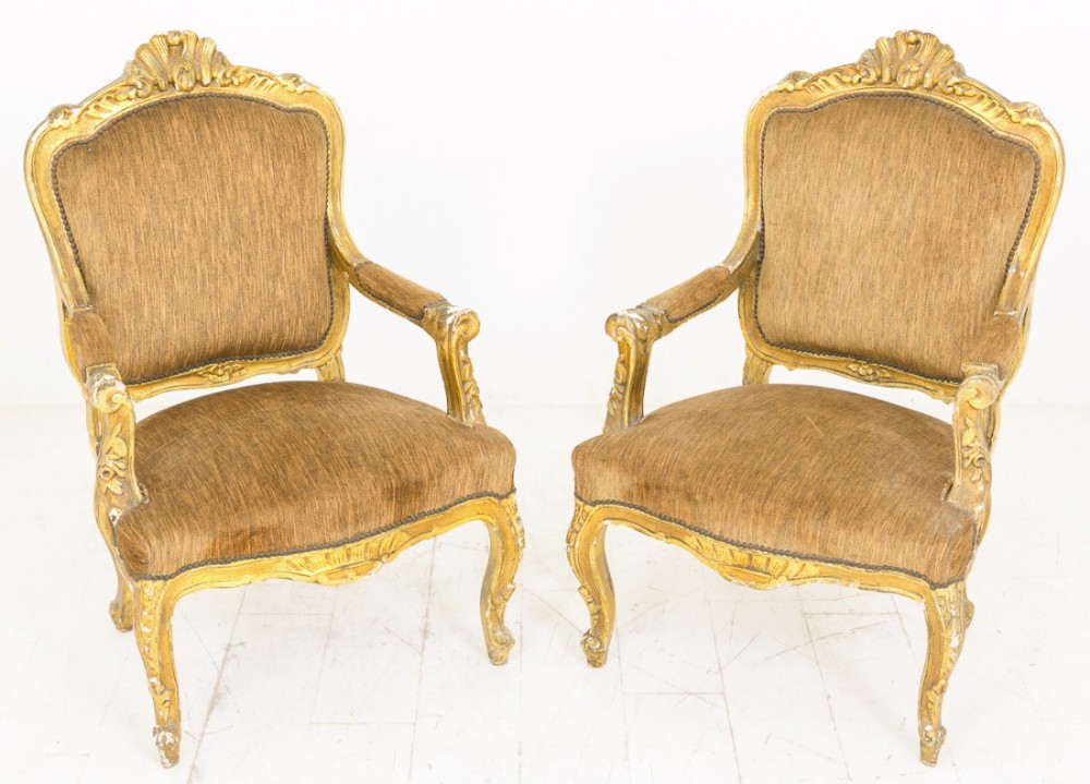 Pair of French Gilt Open Armchairs