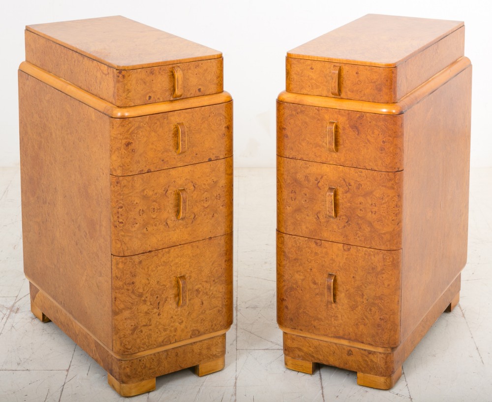 Pair of Burr Walnut Art Deco Bedside chests