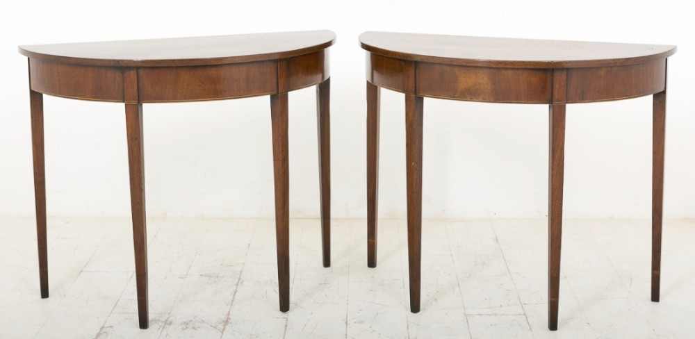 Pair of George II Mahogany Demi Lune Console Tables