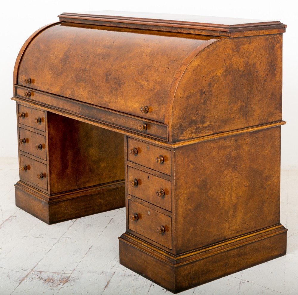 Stunning Victorian Burr Walnut Cylinder Desk
