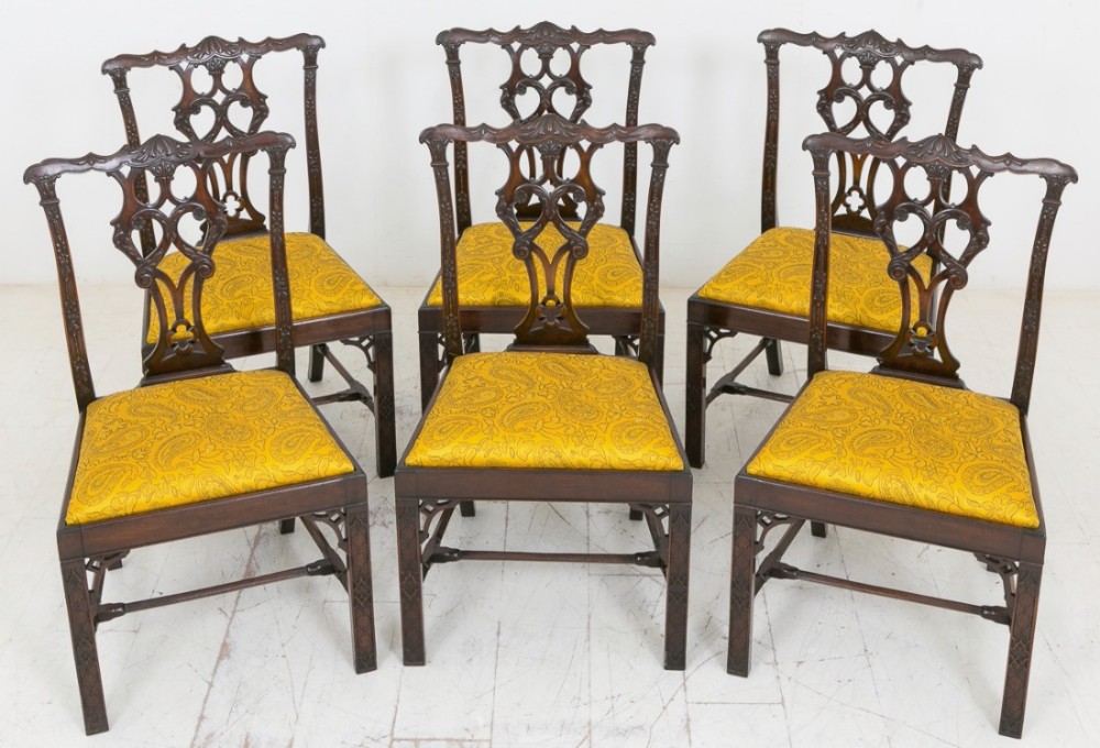 Stunning Set of 6 Mahogany Chippendale Style Dining Chairs