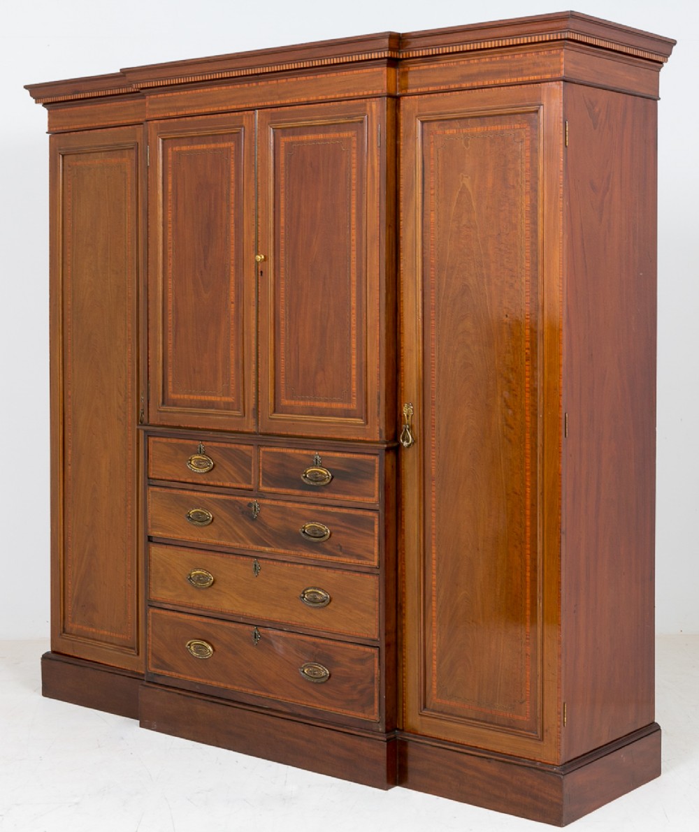 Sheraton Revival Mahogany Breakfront Wardrobe