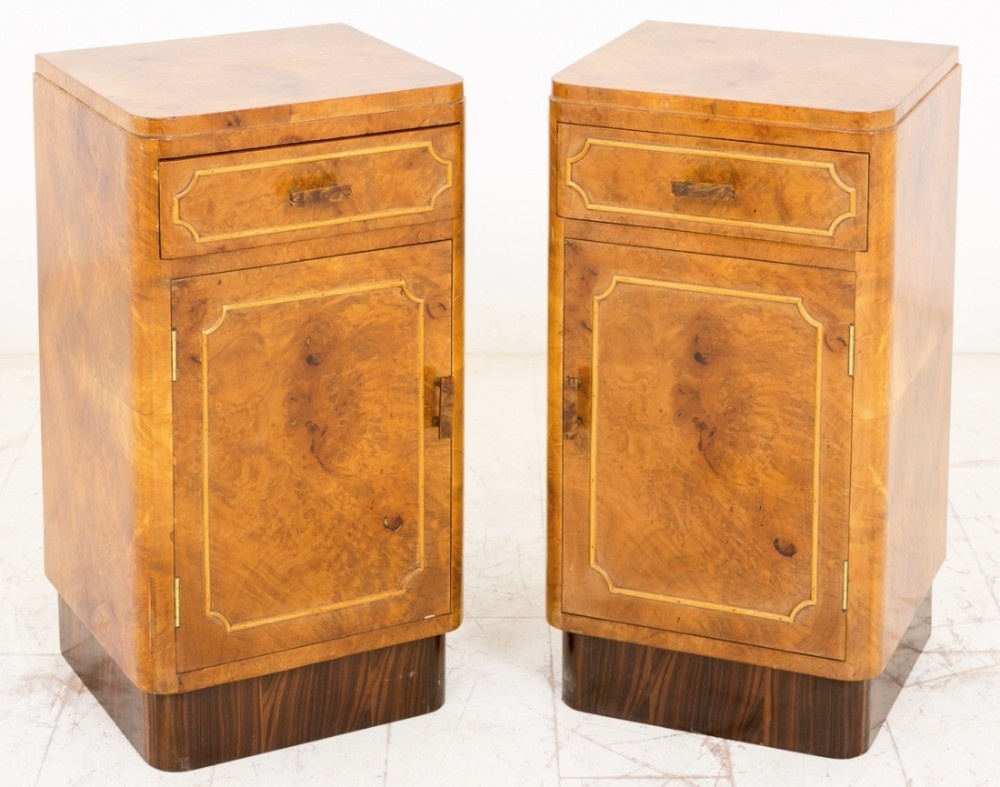 Pair of Burr Walnut  Art Deco Bedside Cabinets