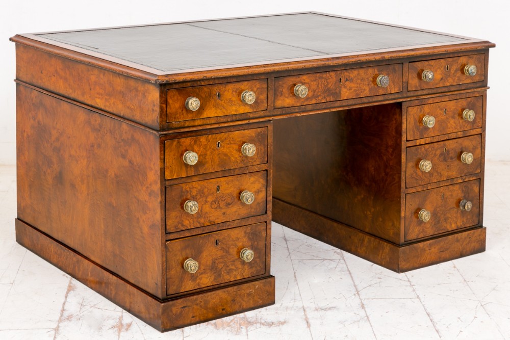 Superb Victorian Burr Walnut Partners Desk