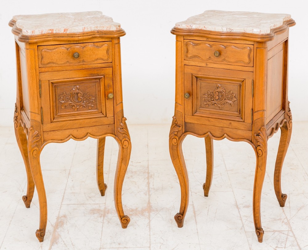 Matched Pair of French Satin Birch Bedside Cabinets
