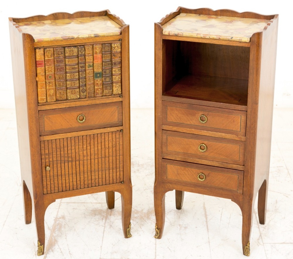 Unusual Pair of French Walnut Bedside Cabinets