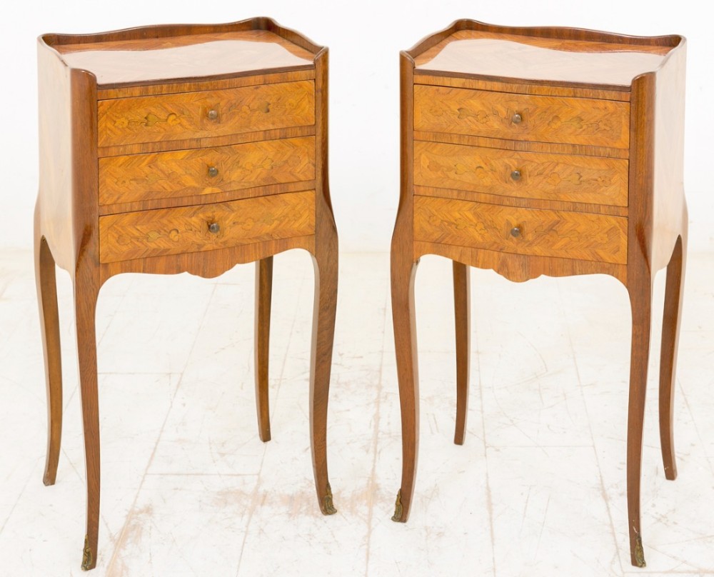 Pair of French Kingwood 3 Drawer Bedside Cabinets