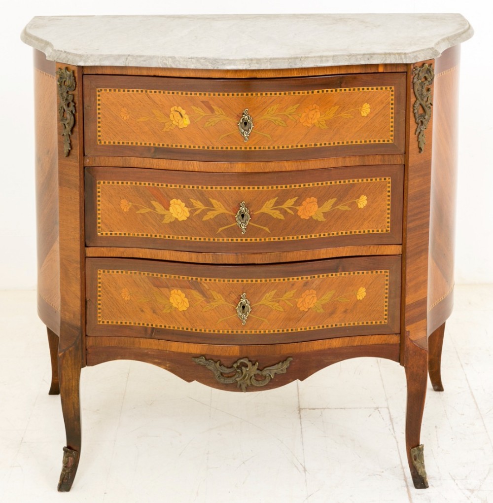 Very Pretty French Inlaid Marble Top Commode