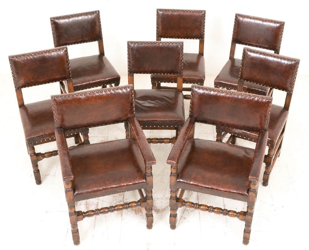 Set of 8 Oak Jacobean style dining chairs