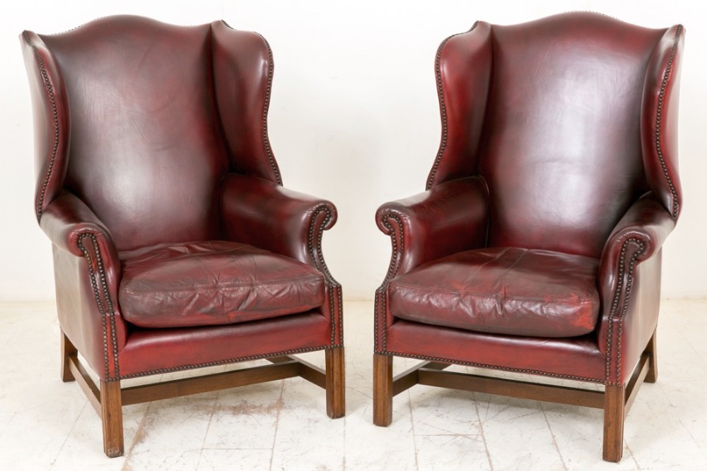 Pair of Leather Wing Chairs