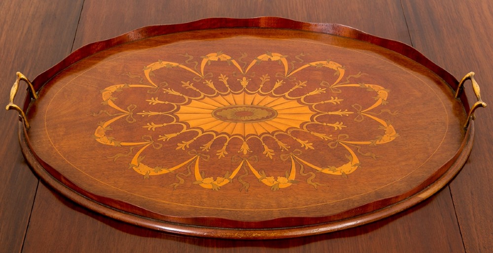 Sheraton Revival Mahogany Inlaid Tray
