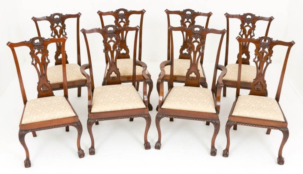 Set of 8 Mahogany Chippendale Style Dining Chairs