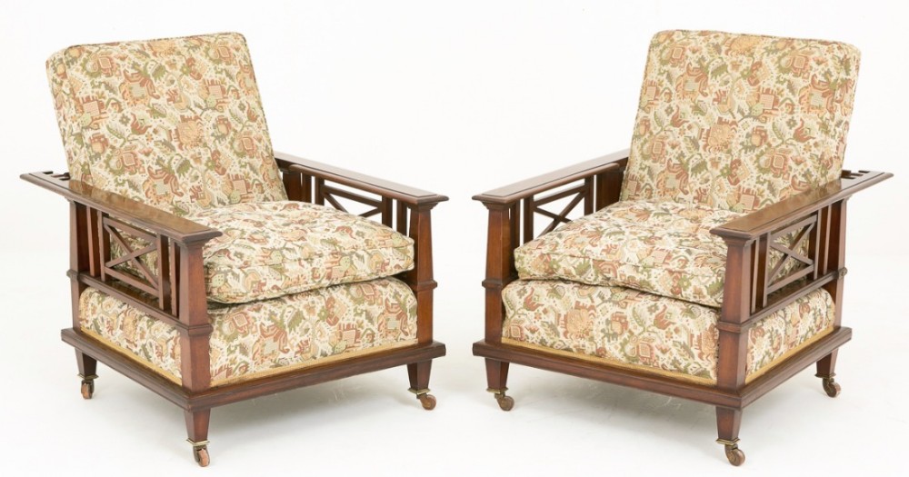 Superb pair of Mahogany Arts and Crafts Reclining Arm Chairs