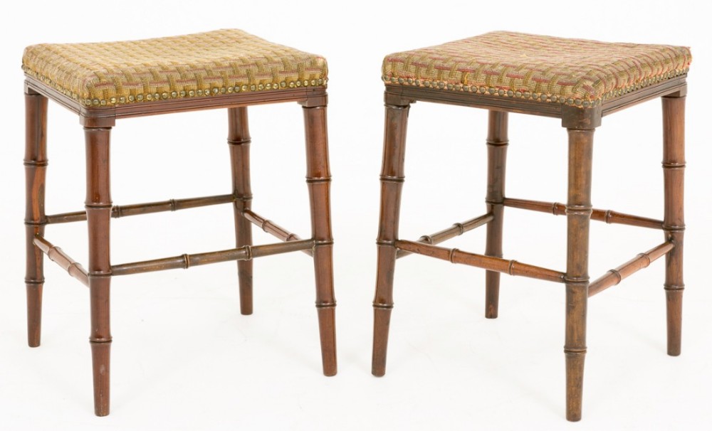 Pair of Regency Style Simulated Bamboo Stools