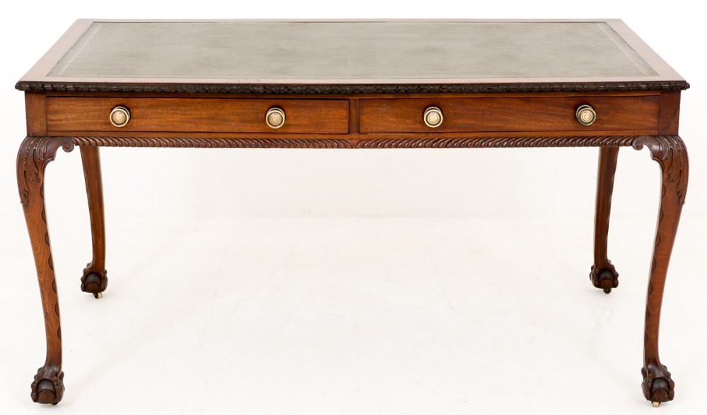 Mahogany 2 drawer writing table in the Chippendale style