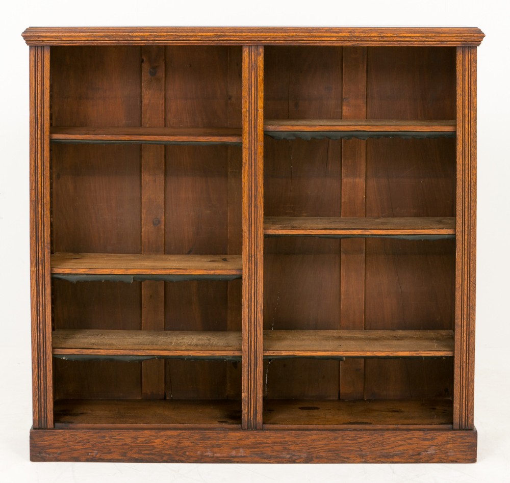 Victorian Oak Double Open Bookcase.