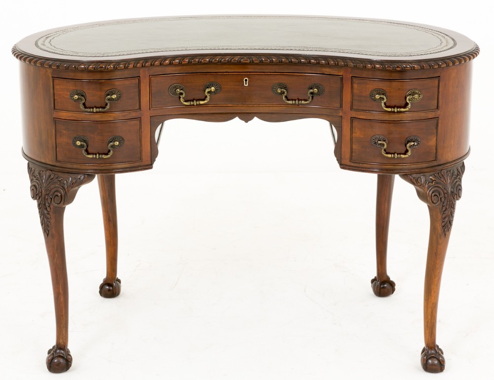 Mahogany Chippendale Style Kidney Shaped Writing Table