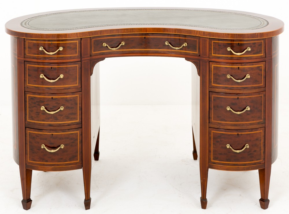 Spectacular Victorian Plum Pudding Mahogany Kidney Shaped Desk
