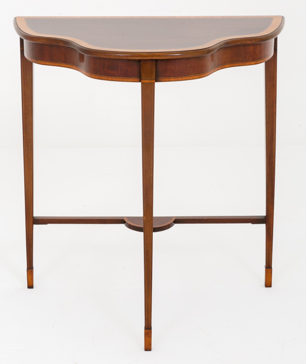 Sheraton Revival Mahogany Inlaid Shaped Console Table