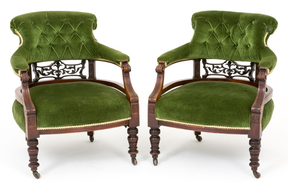 Pair of Victorian Carved Tub Chairs