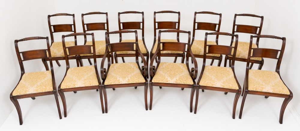 Set of 12 Mahogany Regency Style Dining Chairs