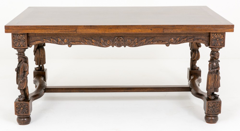 Interesting French Carved Oak Dining Table
