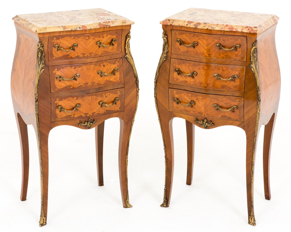 Pair of French Walnut Inlaid Bedside Cabinets