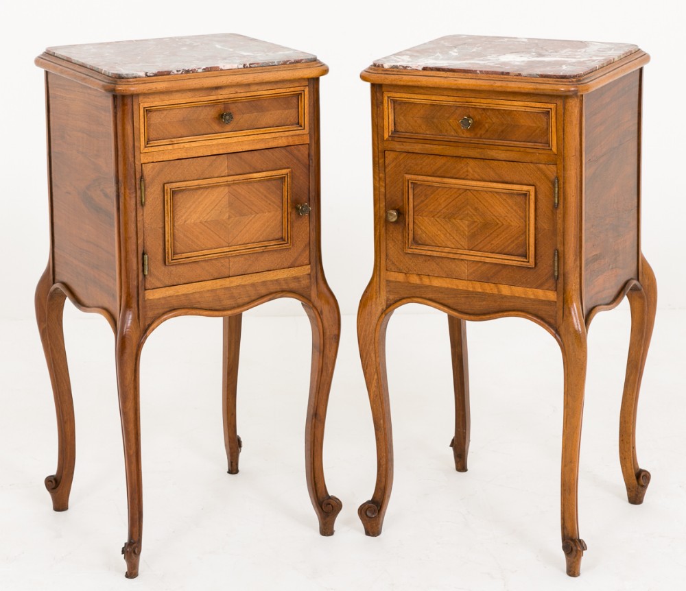 Pair of French Walnut Bedside Cabinets.