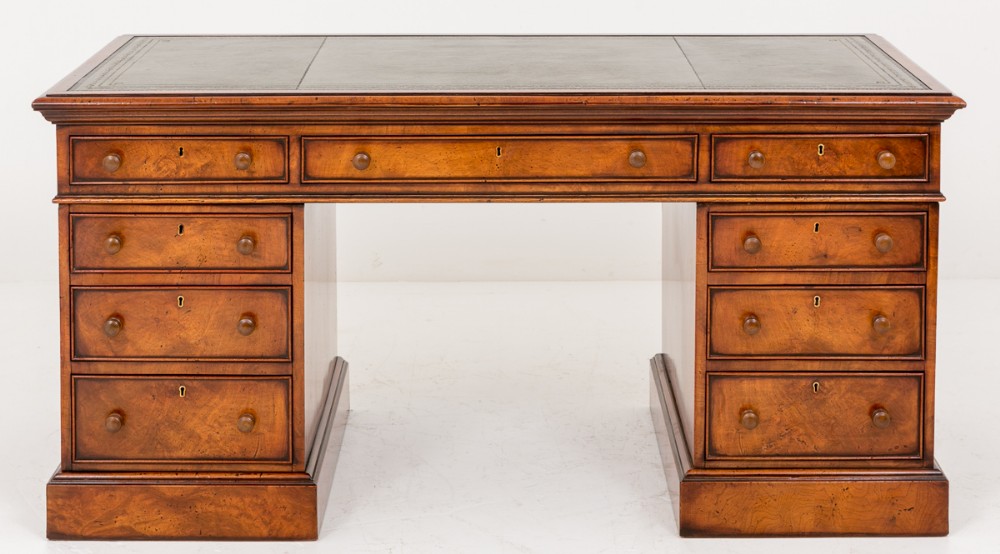 Victorian Burr Walnut Pedestal Desk