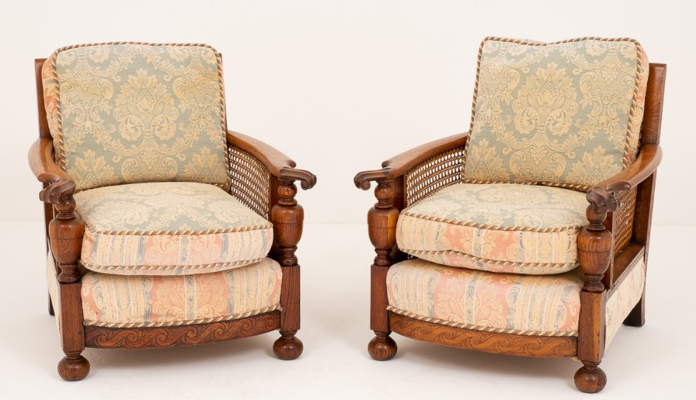 Good Pair of Oak Bergere Chairs