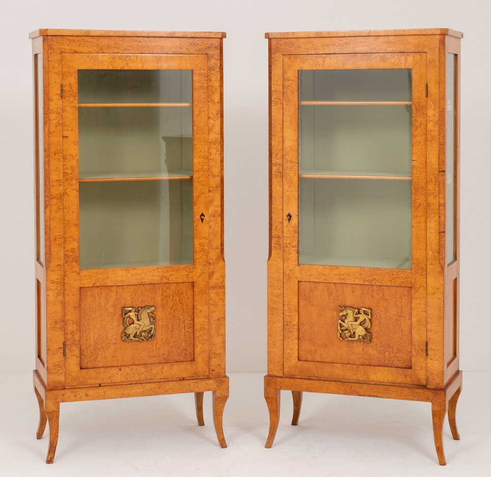 Stunning Matched Pair of  Swedish Mazur Birch Display Cabinets