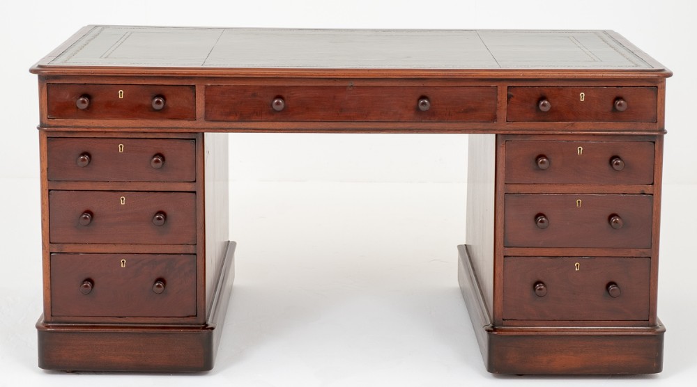 9 Drawer Mahogany Victorian Pedestal Desk