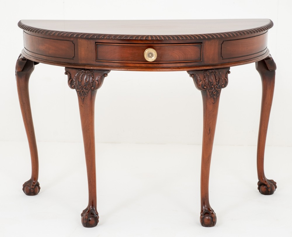 Mahogany Chippendale Style Demi Lune Console Table