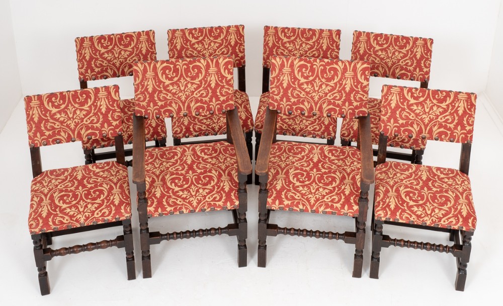 Set of 8 (6 + 2) Oak Dining Chairs