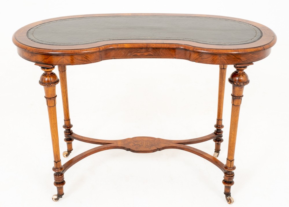 Very pretty Victorian Walnut Inlaid Kidney Shaped Writing Table