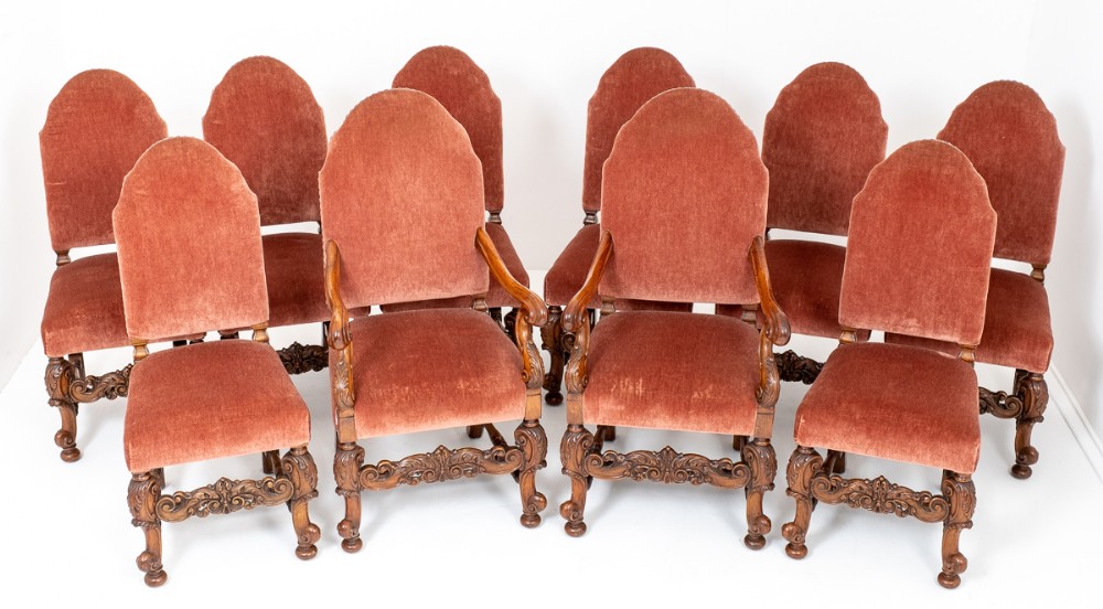 Stunning Set of 10 Walnut Carolean style dining chairs