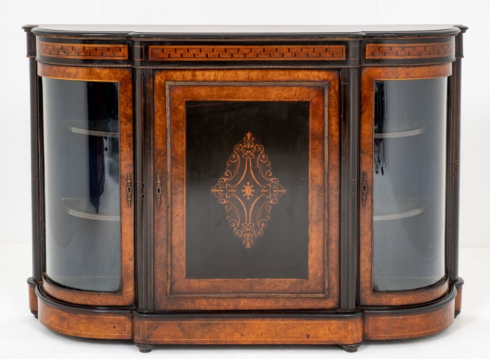 Victorian Burr Walnut and Ebonised Credenza.