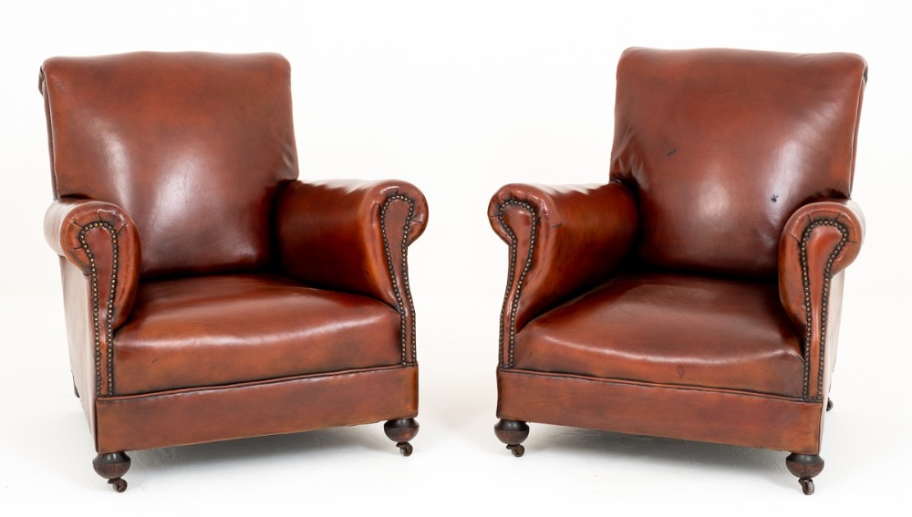 Pair of Leather Victorian Club Chairs