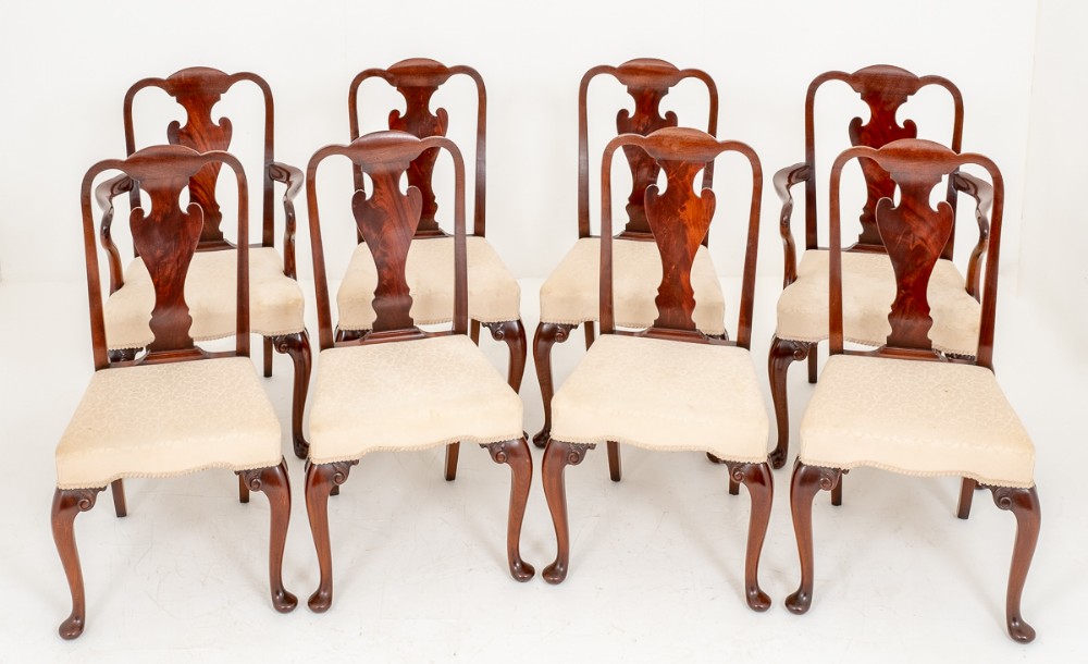 Set of 8 mahogany Queen Anne Style Dining Chairs