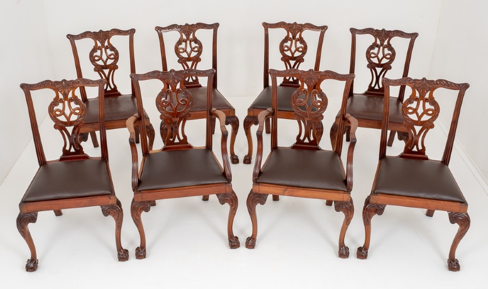 Superb Set of 8 Mahogany Chippendale Style Dining Chairs