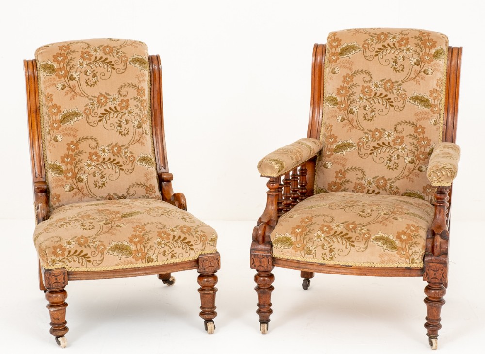 Pair of Victorian Ladies and Gentlemans Oak Chairs