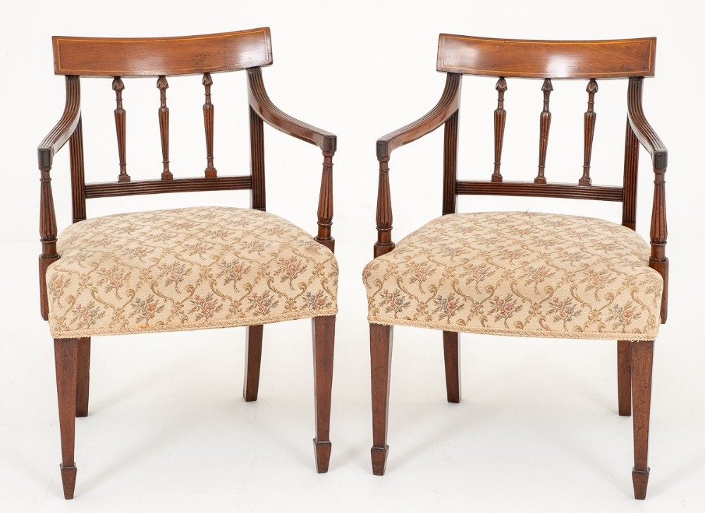 Pair of George III Mahogany Open Elbow Chairs