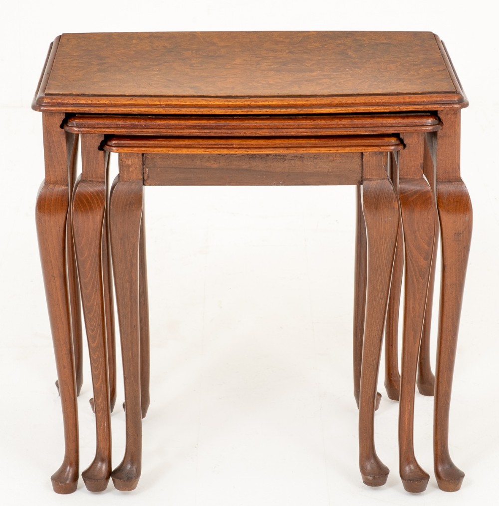 Burr Walnut Nest of 3 Tables