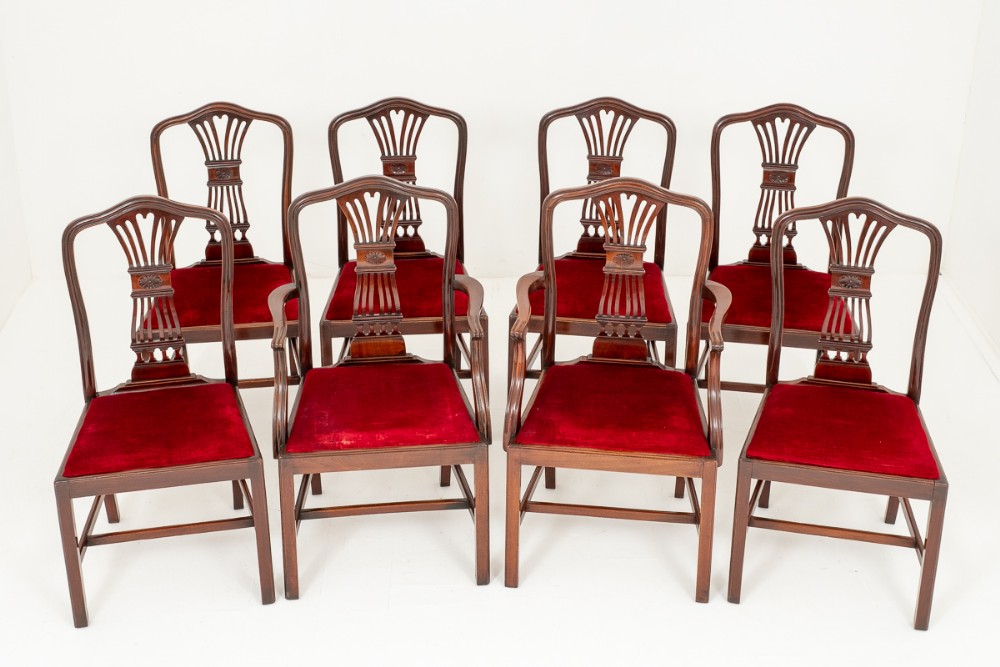 Set of 8 Mahogany Hepplewhite Style Dining Chairs
